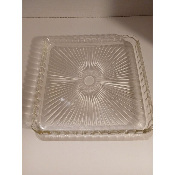 VINTAGE STARBURST GLASS 8" SQUARE DISH WITH SCALLOPED EDGE - Picture 1 of 8